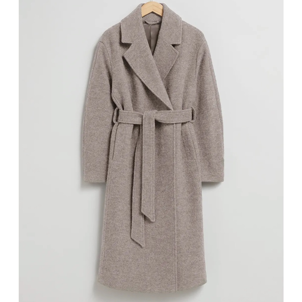 & Other Stories Taupe Belted Wool-Blend Long Coat